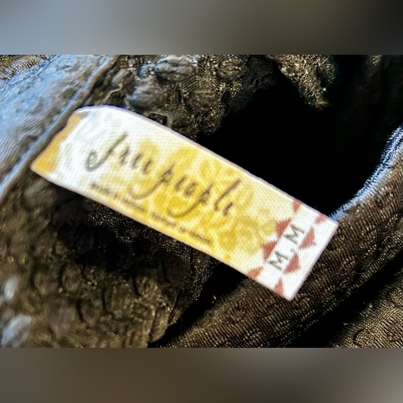 FREE PEOPLE Flirt & Flare Black Whimsy Goth Open Back Textured Mini Dress Sz M - Picture 9 of 11